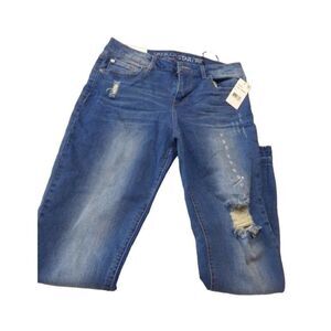 Vanilla Star Juniors' Ripped Released-Hem Skinny Jeans, Dark Homer Wash, Size 9